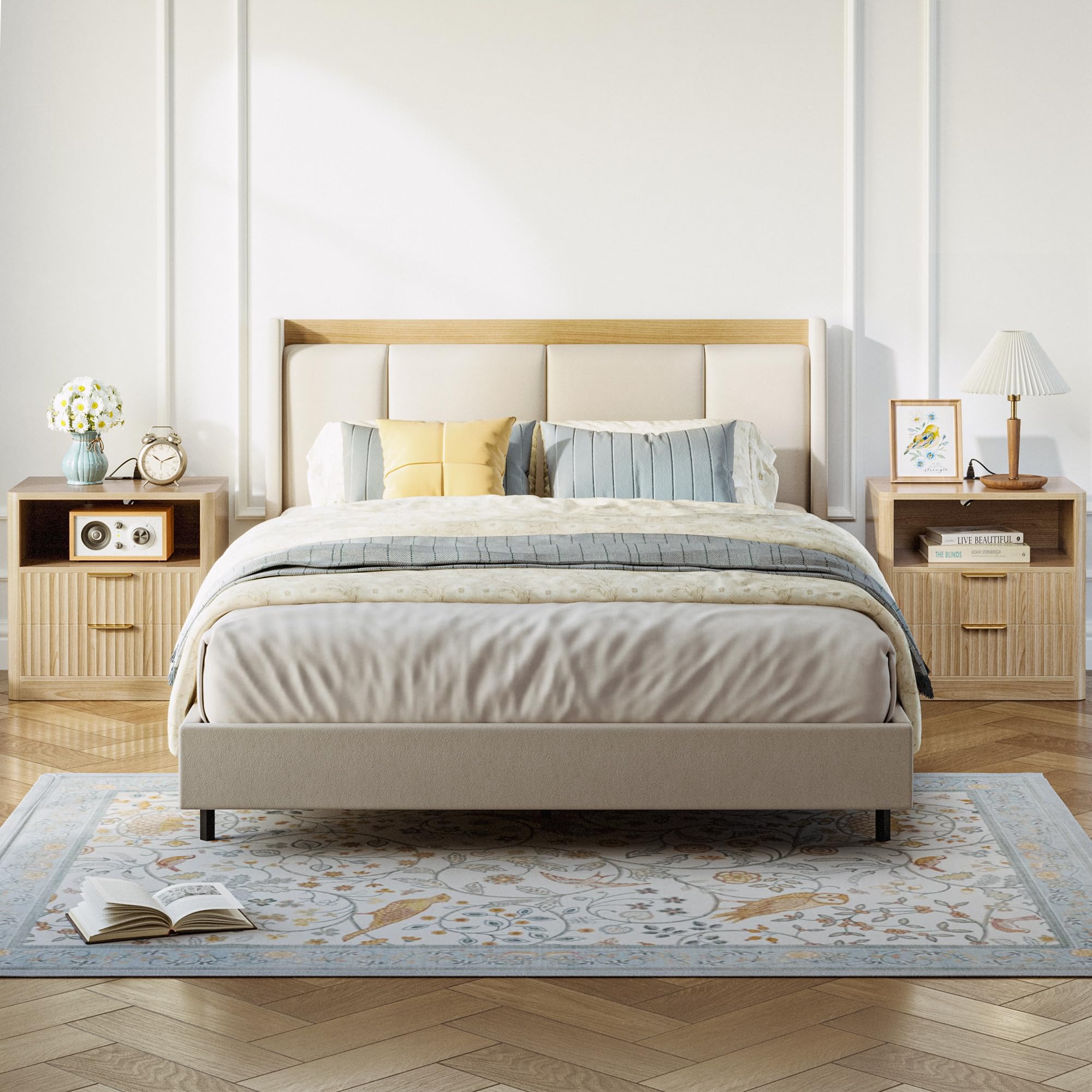 Fluted Nightstand Set with Charging Station