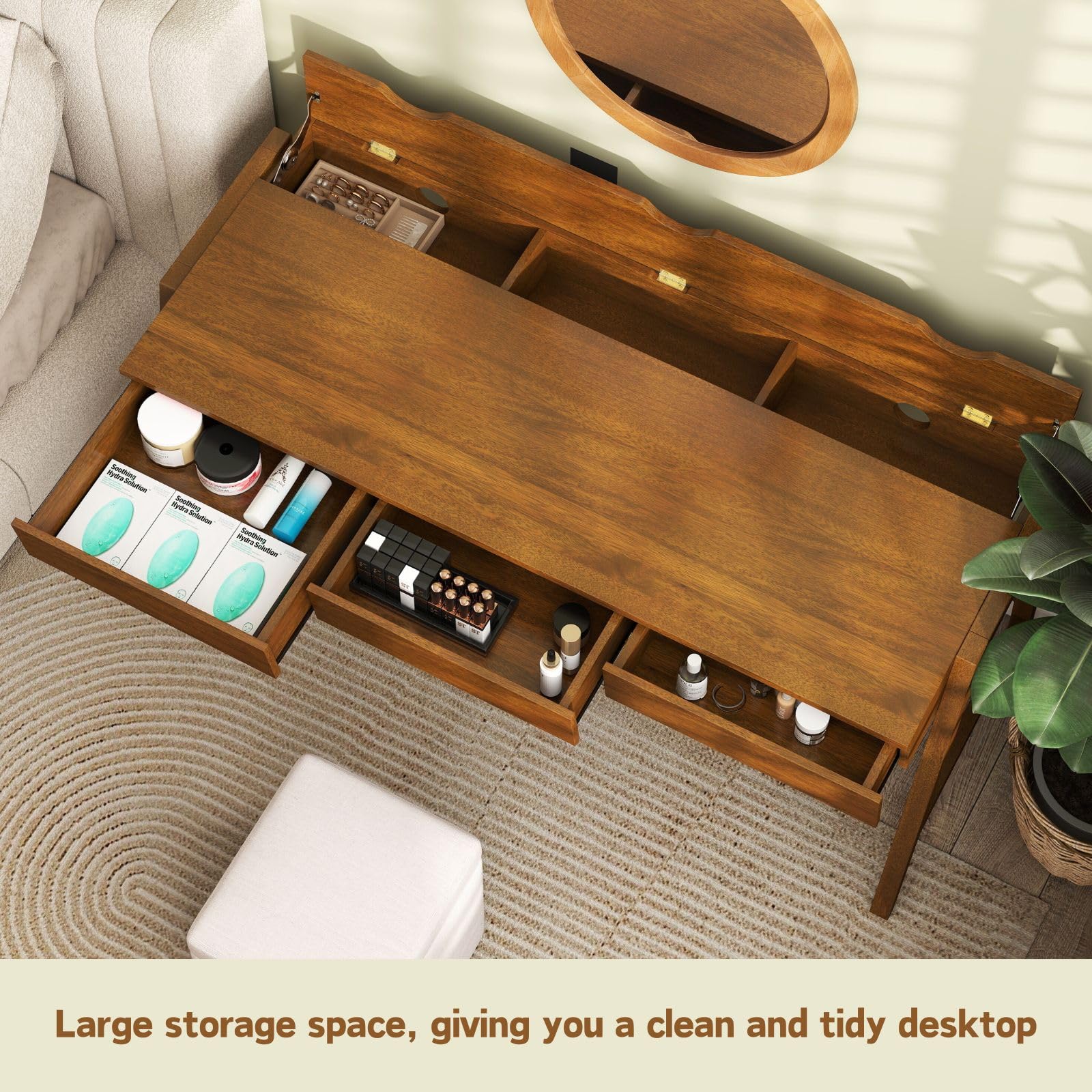 Solid Wood Writing Desk with Drawers