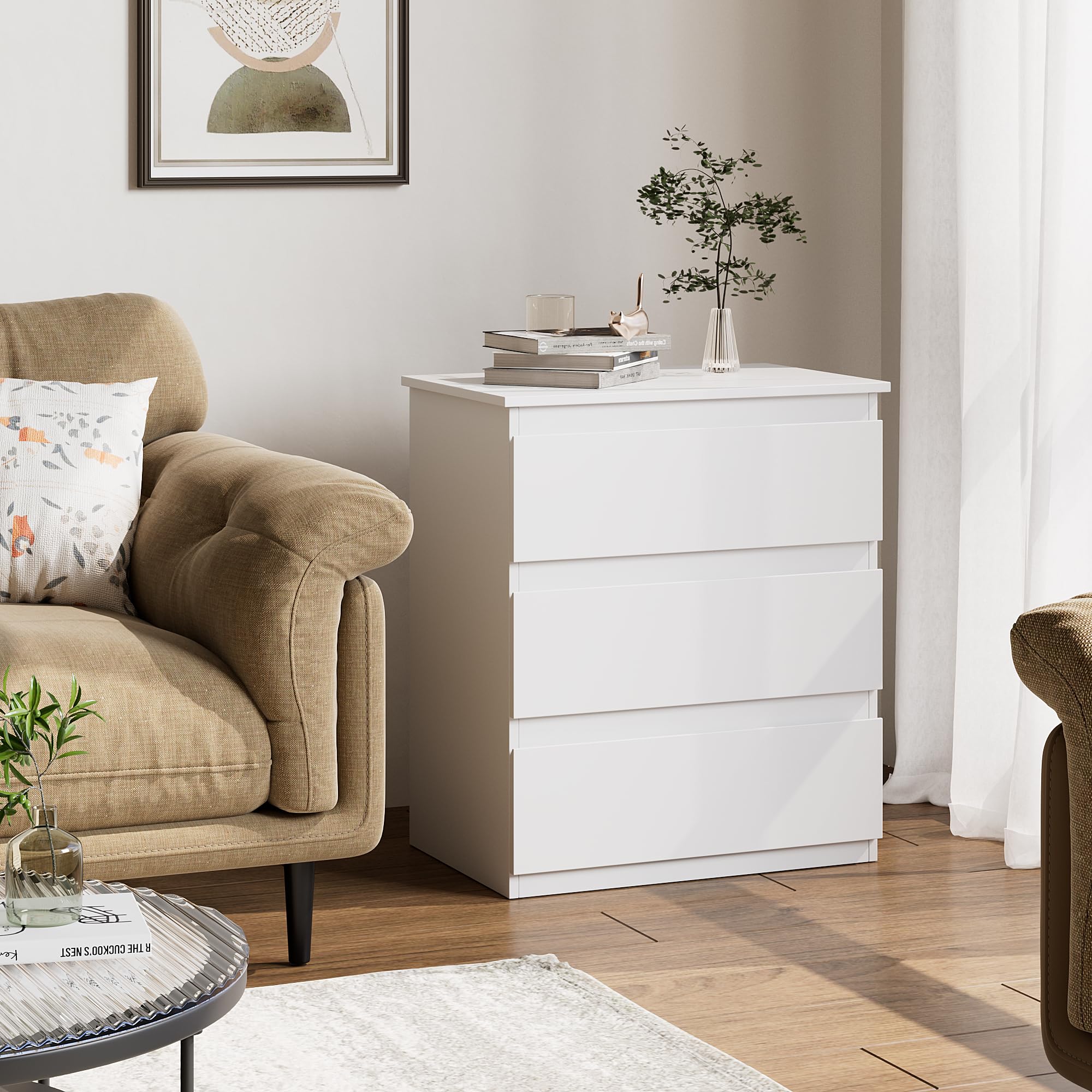 White Nightstand with 3 Drawers