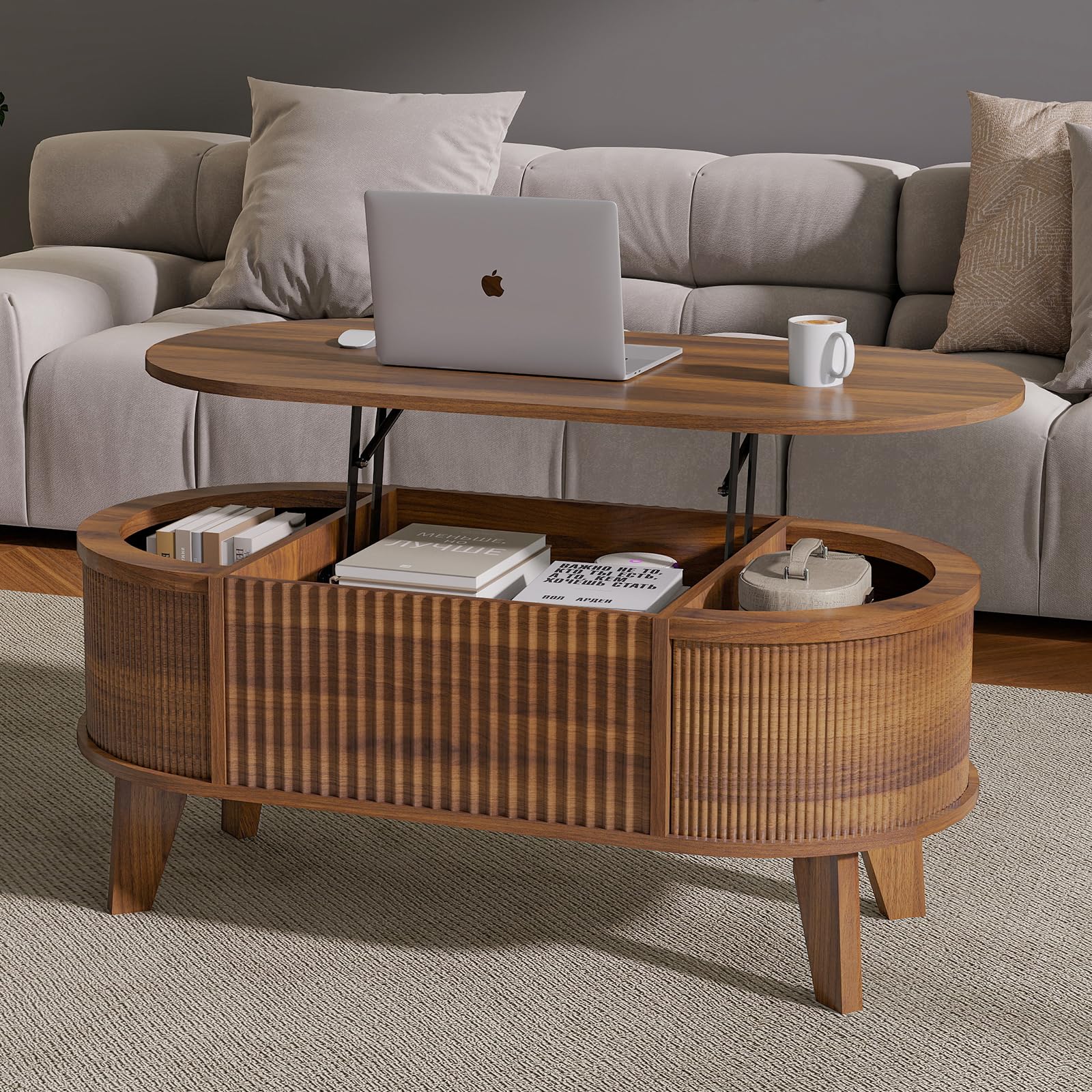 Fluted Lift Top Coffee Table with Storage