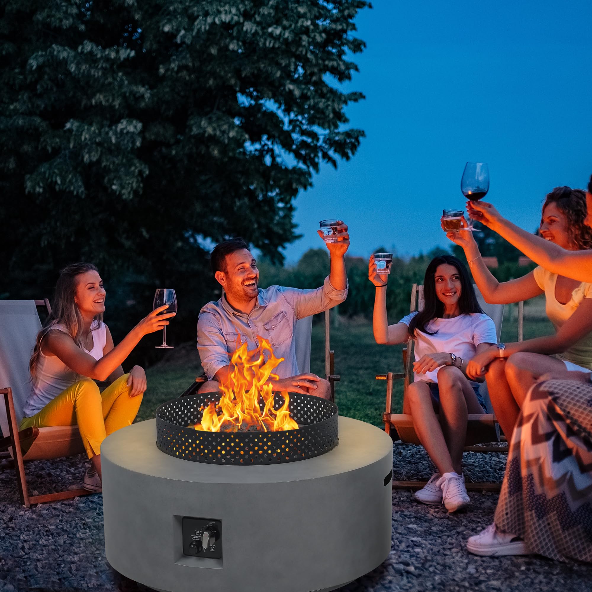 32 Inch Round Propane Fire Pit Table with Wind Guard