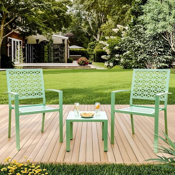 3-Piece Outdoor Bistro Set with Stackable Chairs
