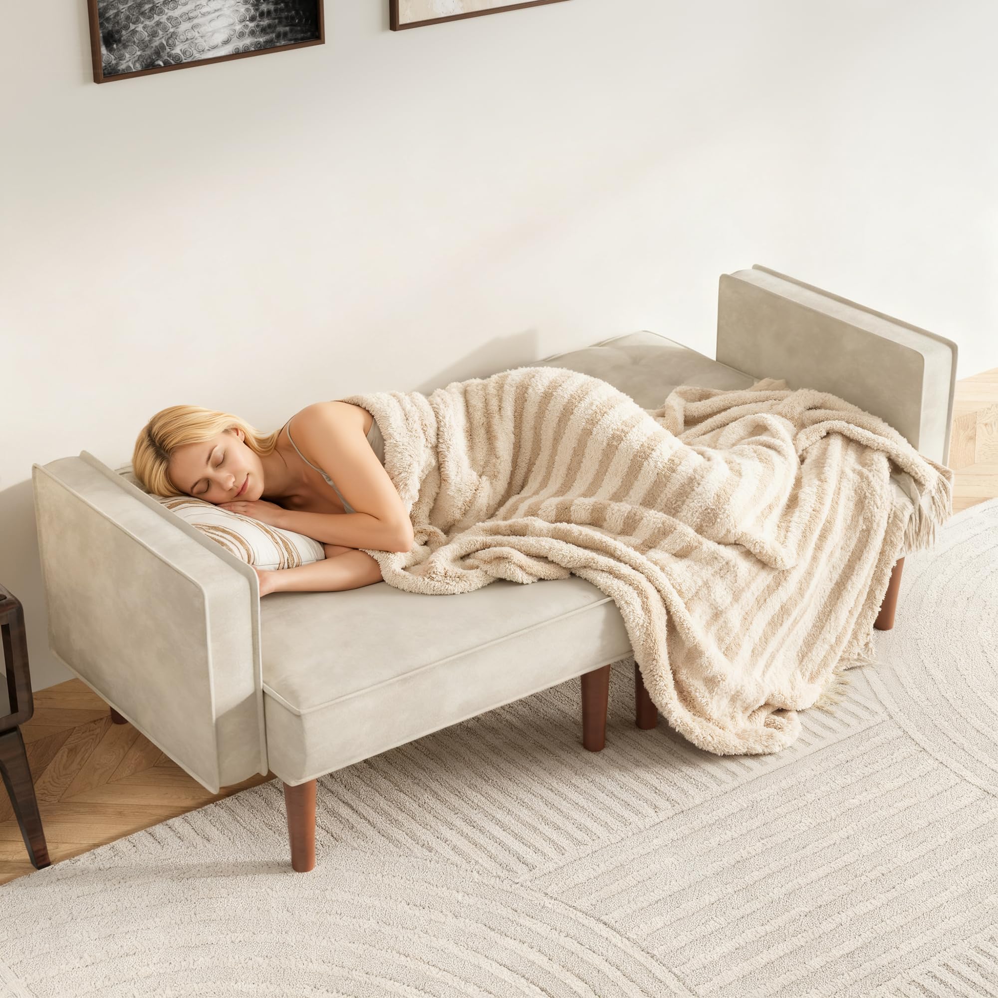 71" Velvet Futon Sofa Bed with Adjustable Backrest