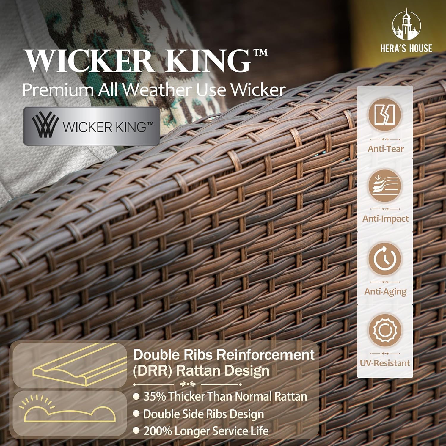 Outdoor Loveseat Patio Sofa - 2-Seat Wicker Couch with Waterproof Cushions