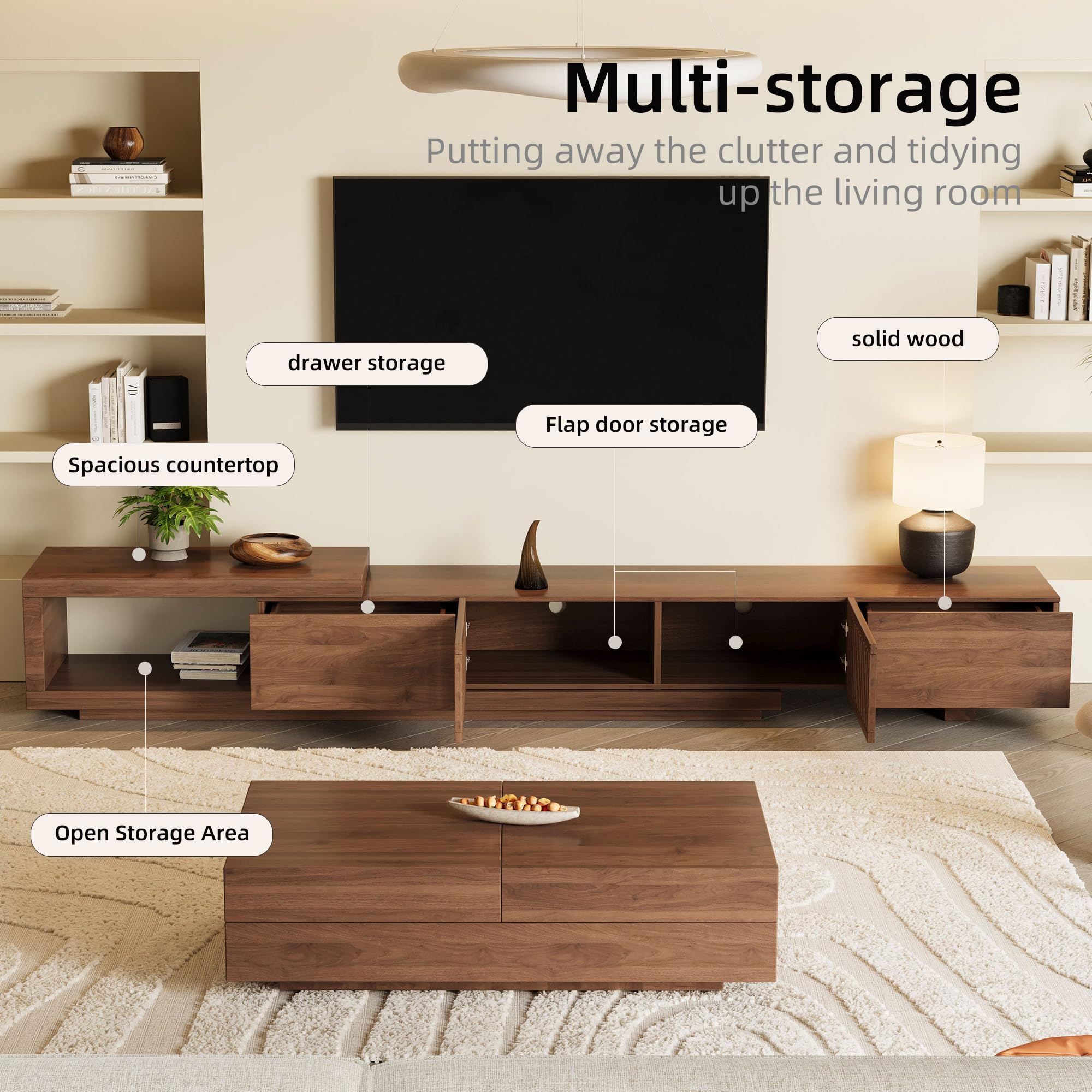 Mid-Century Modern Extendable TV Stand with Storage