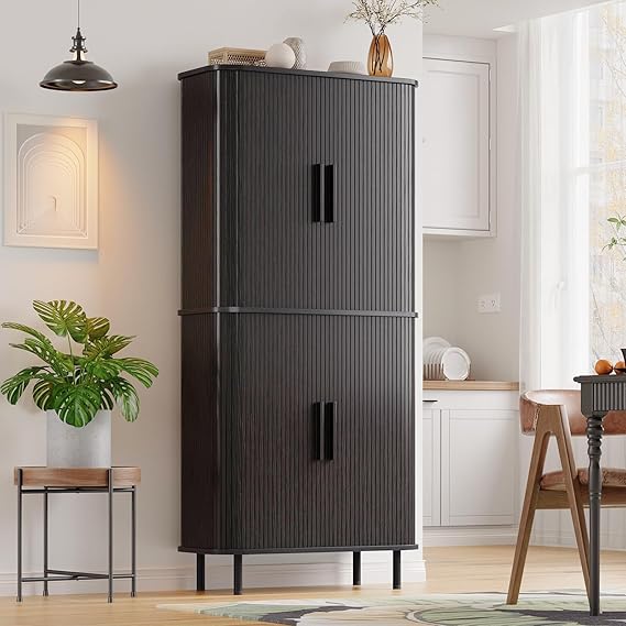 71" Fluted Pantry Cabinet with Adjustable Shelves and Pegboards