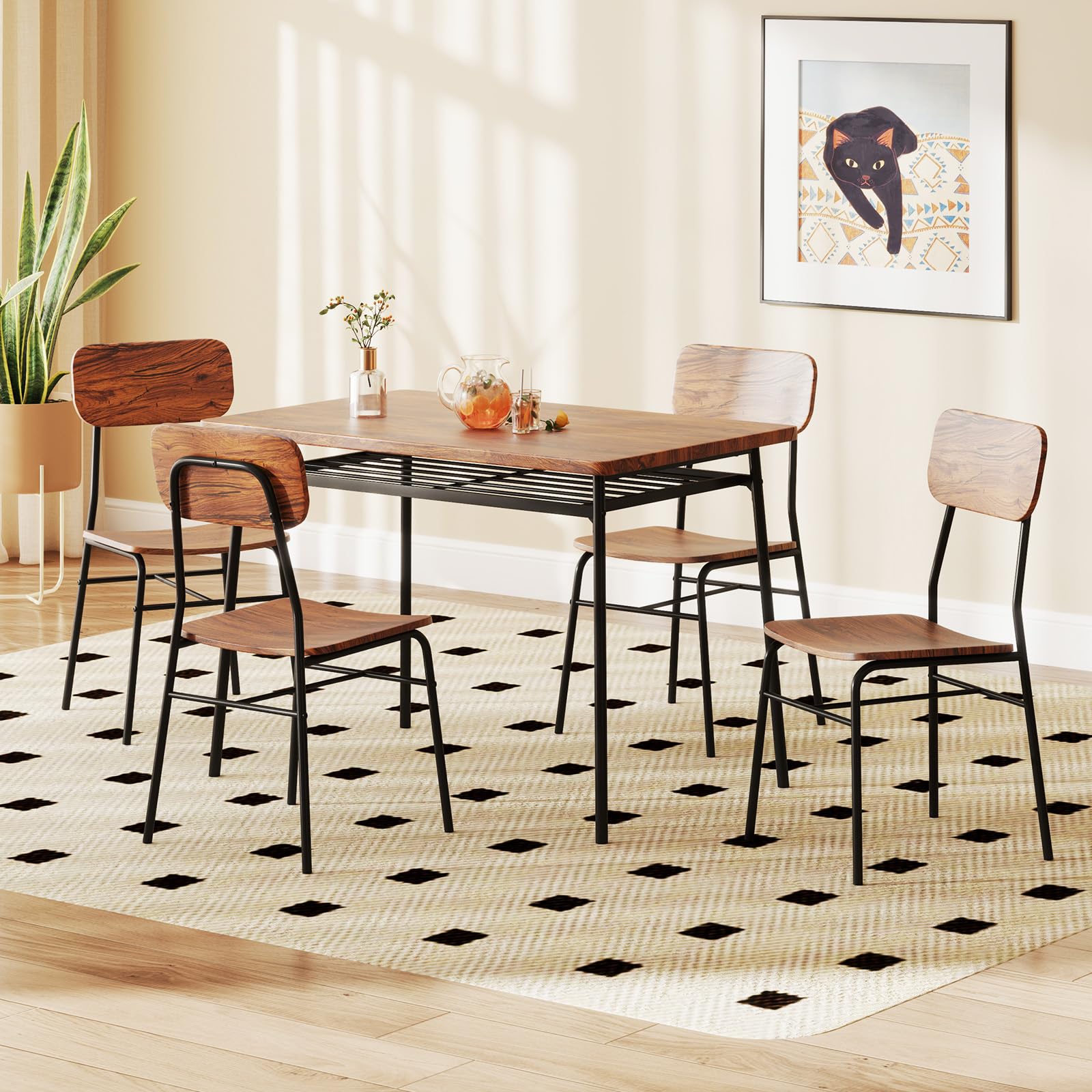 5-Piece Dining Table Set with Storage Rack
