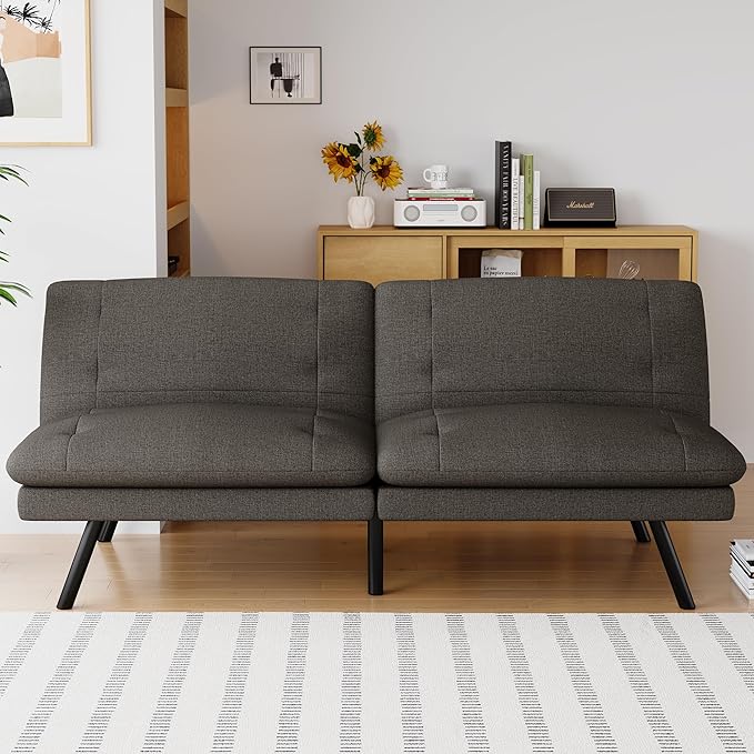 71" Futon Sofa Bed - Convertible Couch with Memory Foam