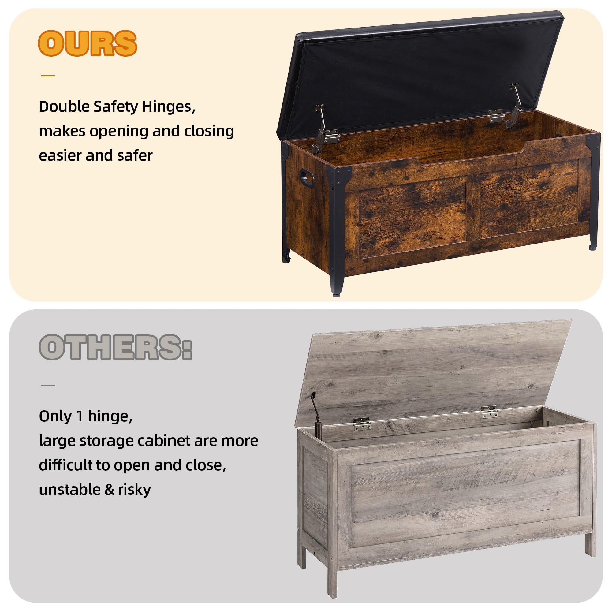 Wood Storage Chest Bench with Safety Hinge