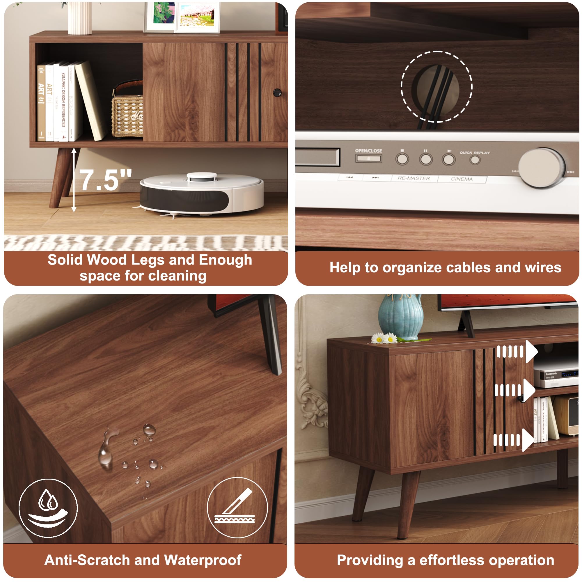 Mid-Century Modern TV Stand with Sliding Door