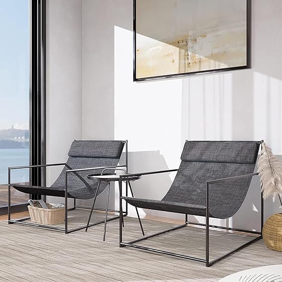 Outdoor Modern Sling Lounge Chair with Removable Headrest