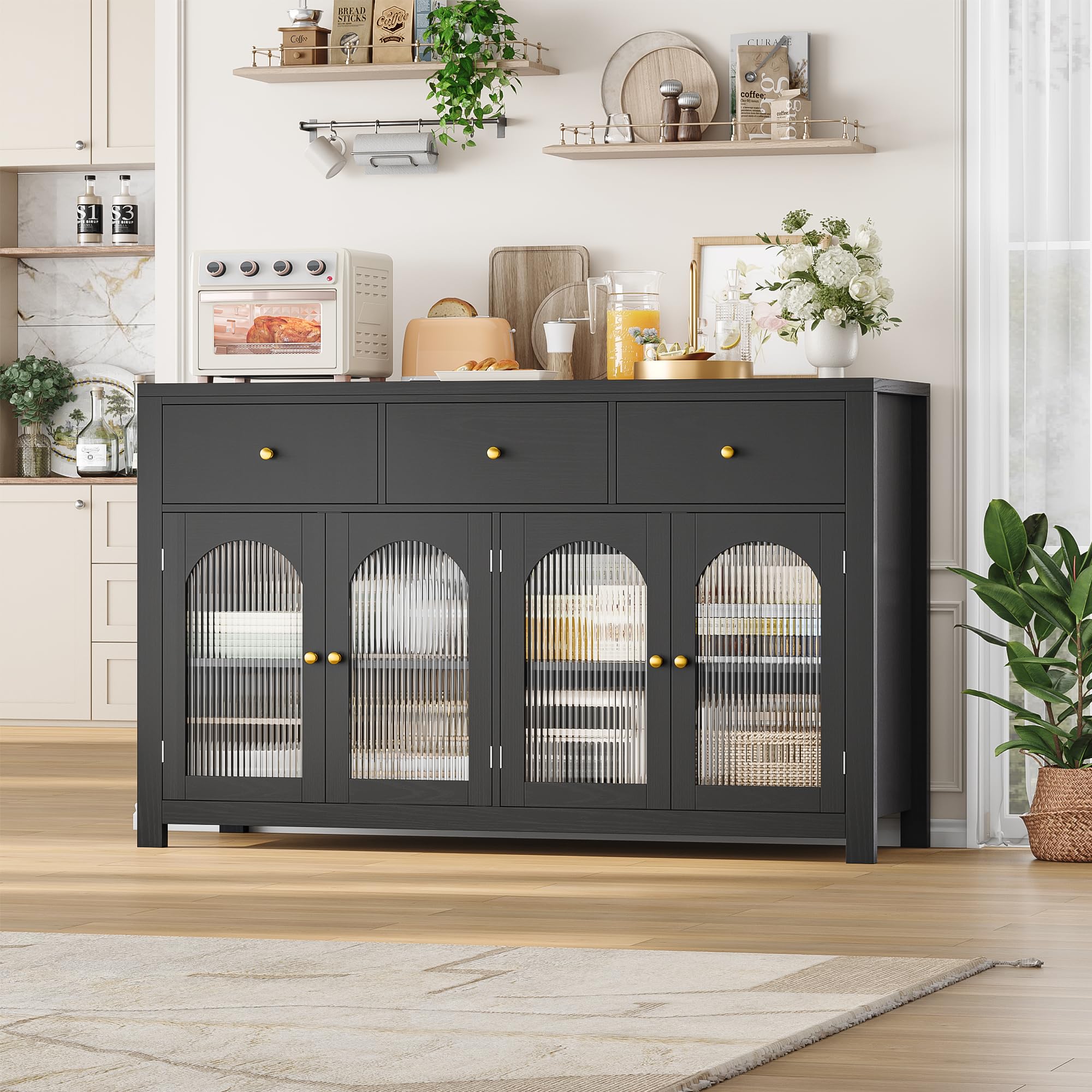 55" Black Buffet Cabinet with Storage