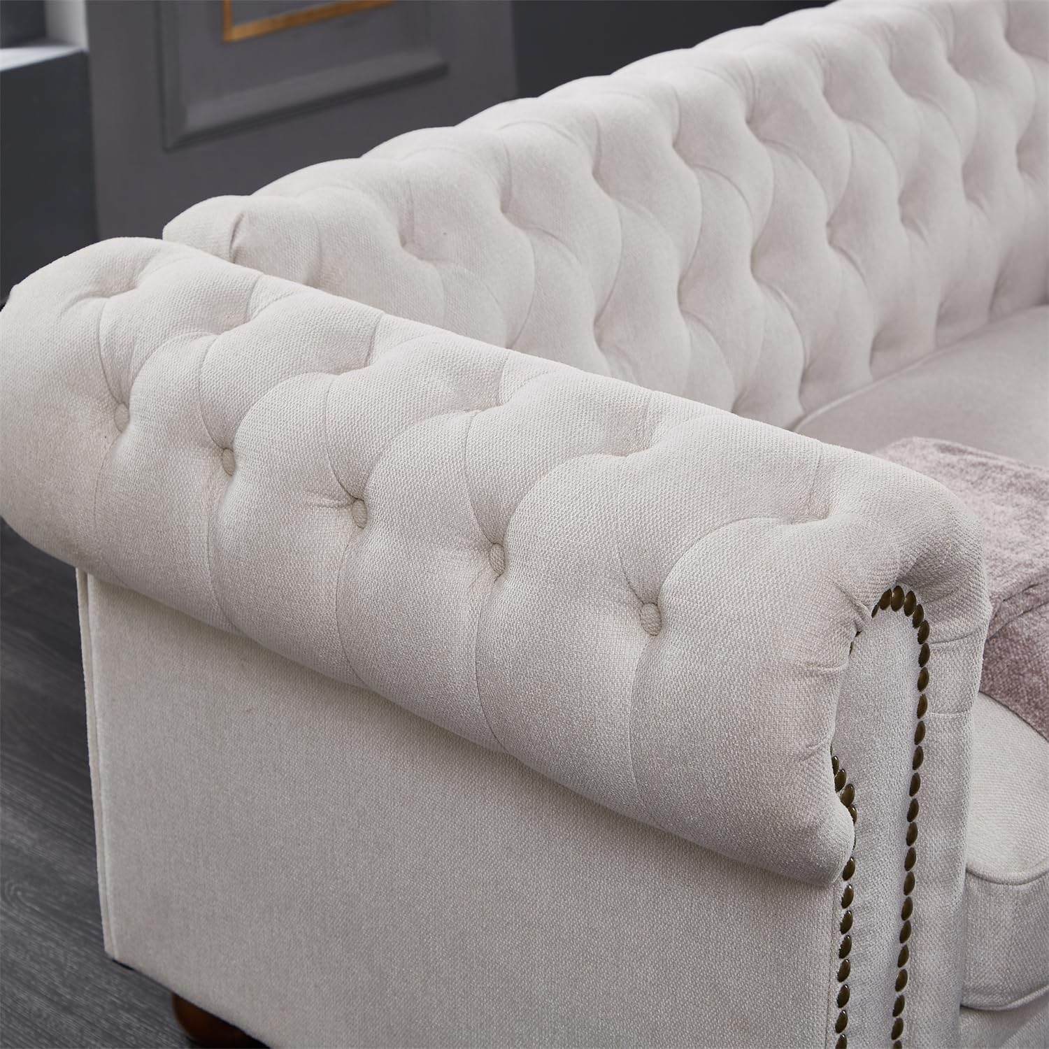 Chesterfield Sofa with Button Tufted Nailhead Trim