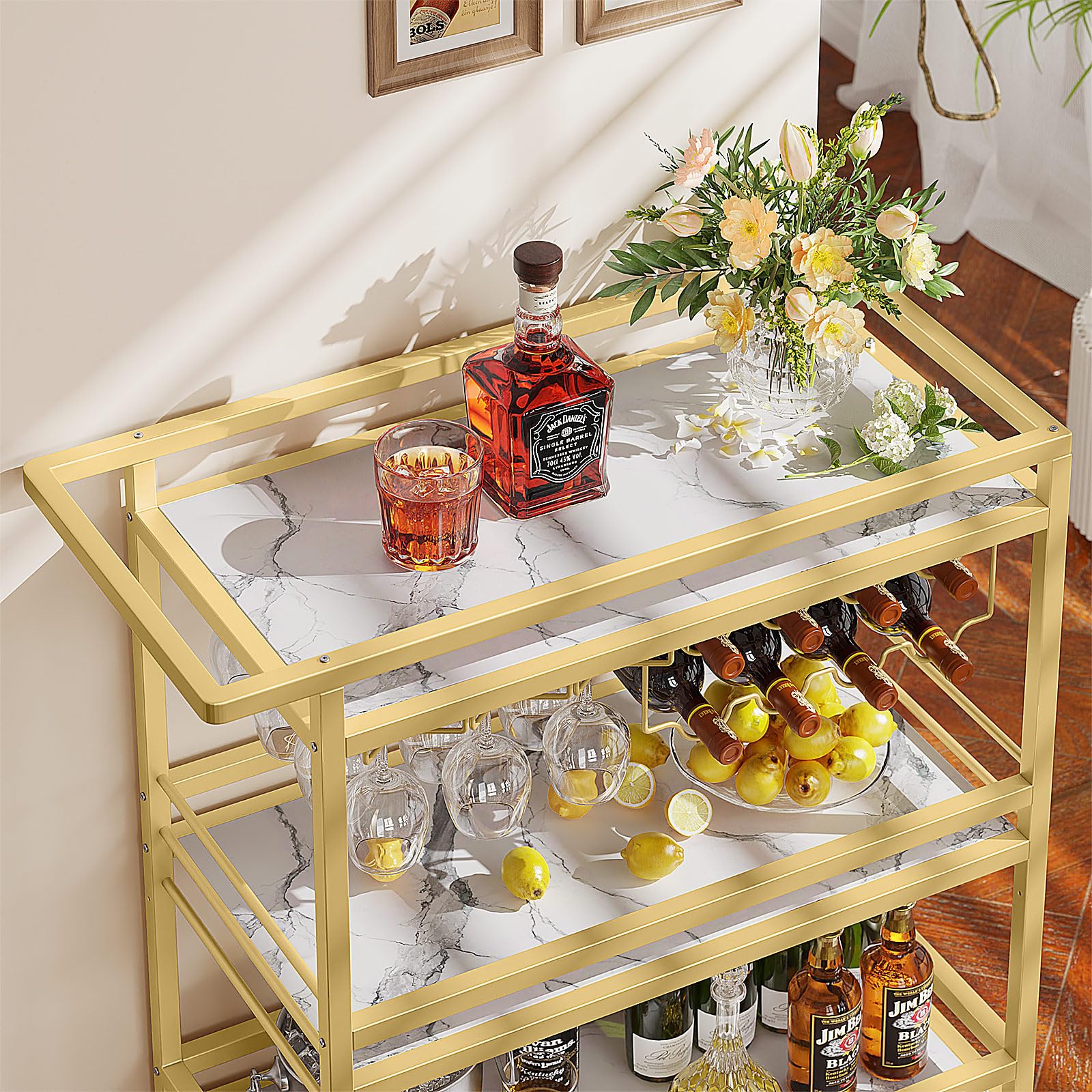 3 Tier Gold Serving Rolling Cart with Wheels