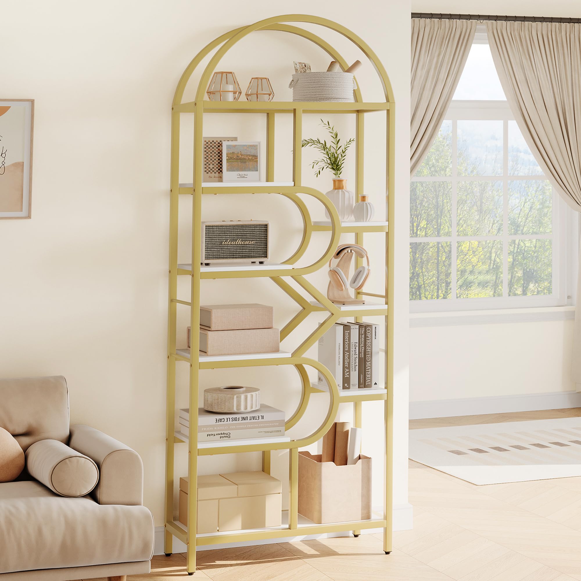 Arched Geometric Bookshelf 6 Tier Storage Display Rack