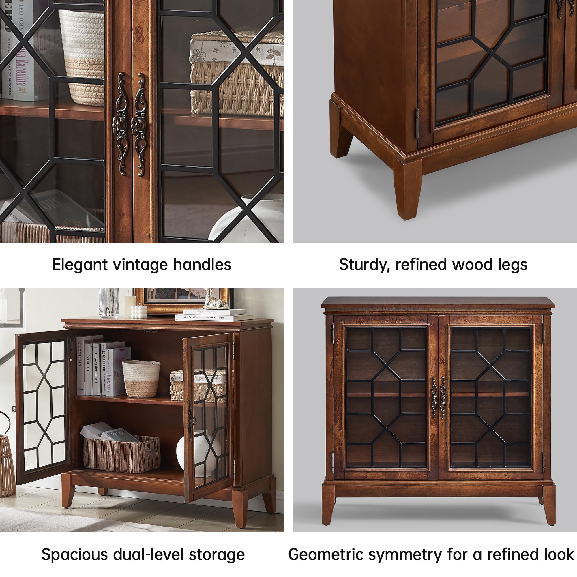36" Vintage Storage Cabinet with Solid Wood Legs