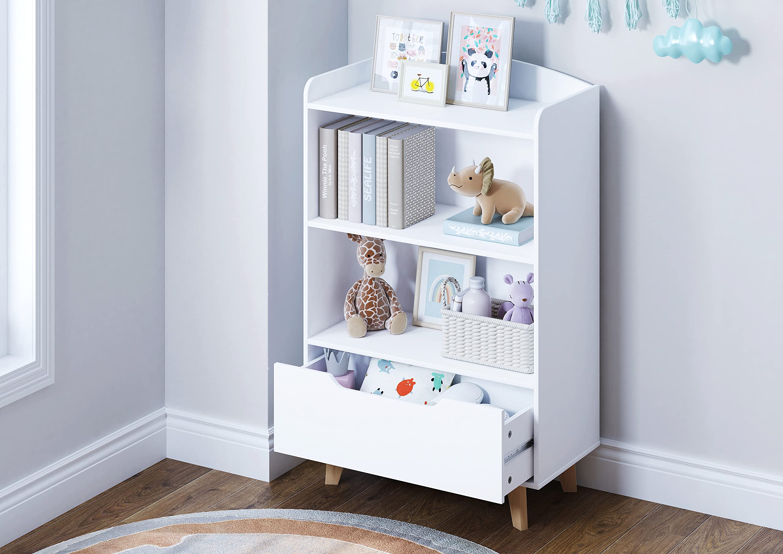 Kids Bookshelf with Storage and Drawer