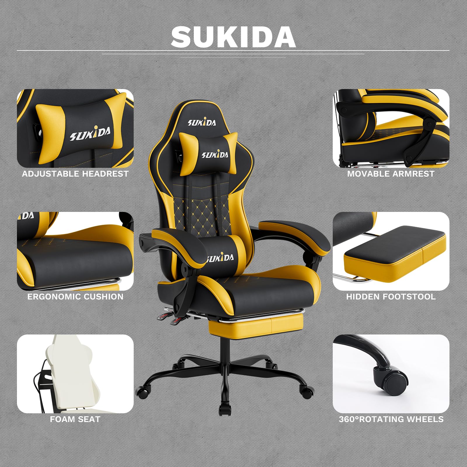 Ergonomic Gaming Chair with Massage Lumbar Support