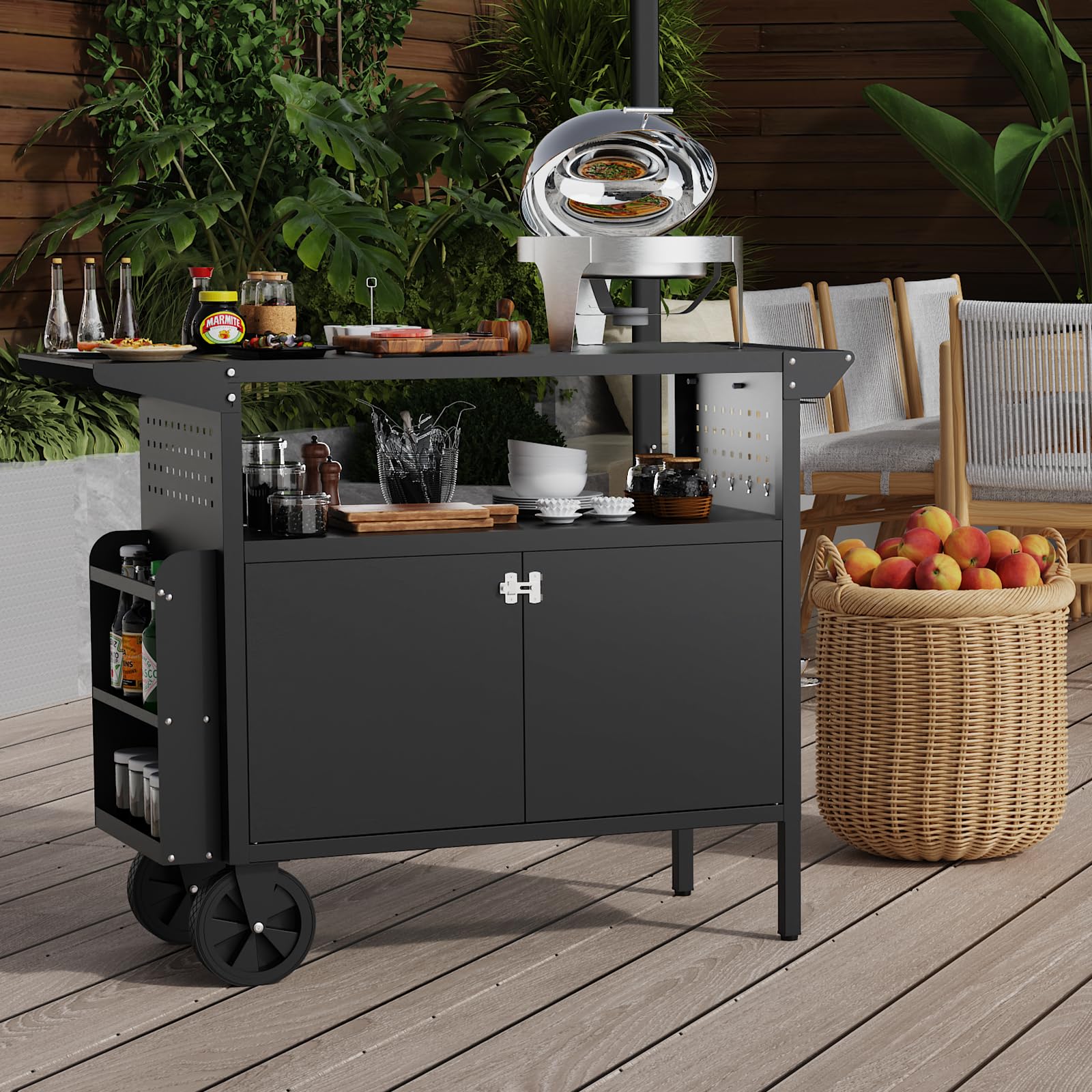 Outdoor Grill Table with Storage and Foldable Tabletop