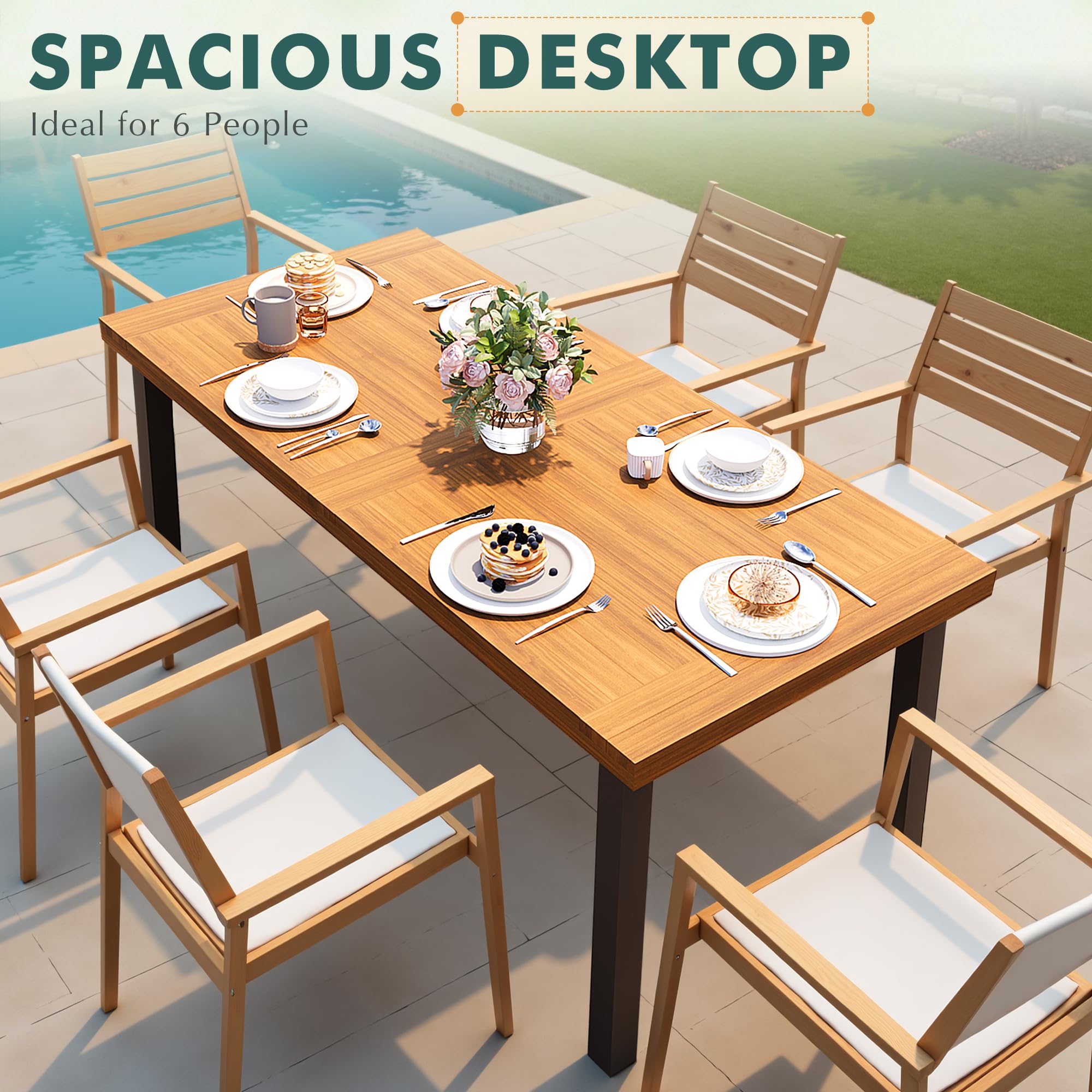 Acacia Wood Dining Table for 6 with Iron Legs