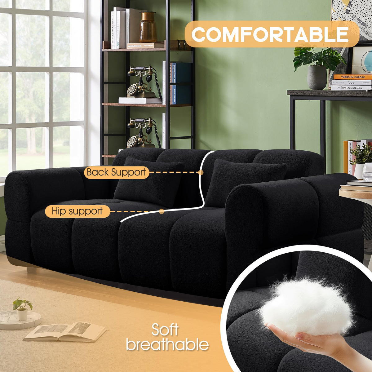 80" Modern Boucle Cloud Sofa - 3 Seater Deep Seat Couch
