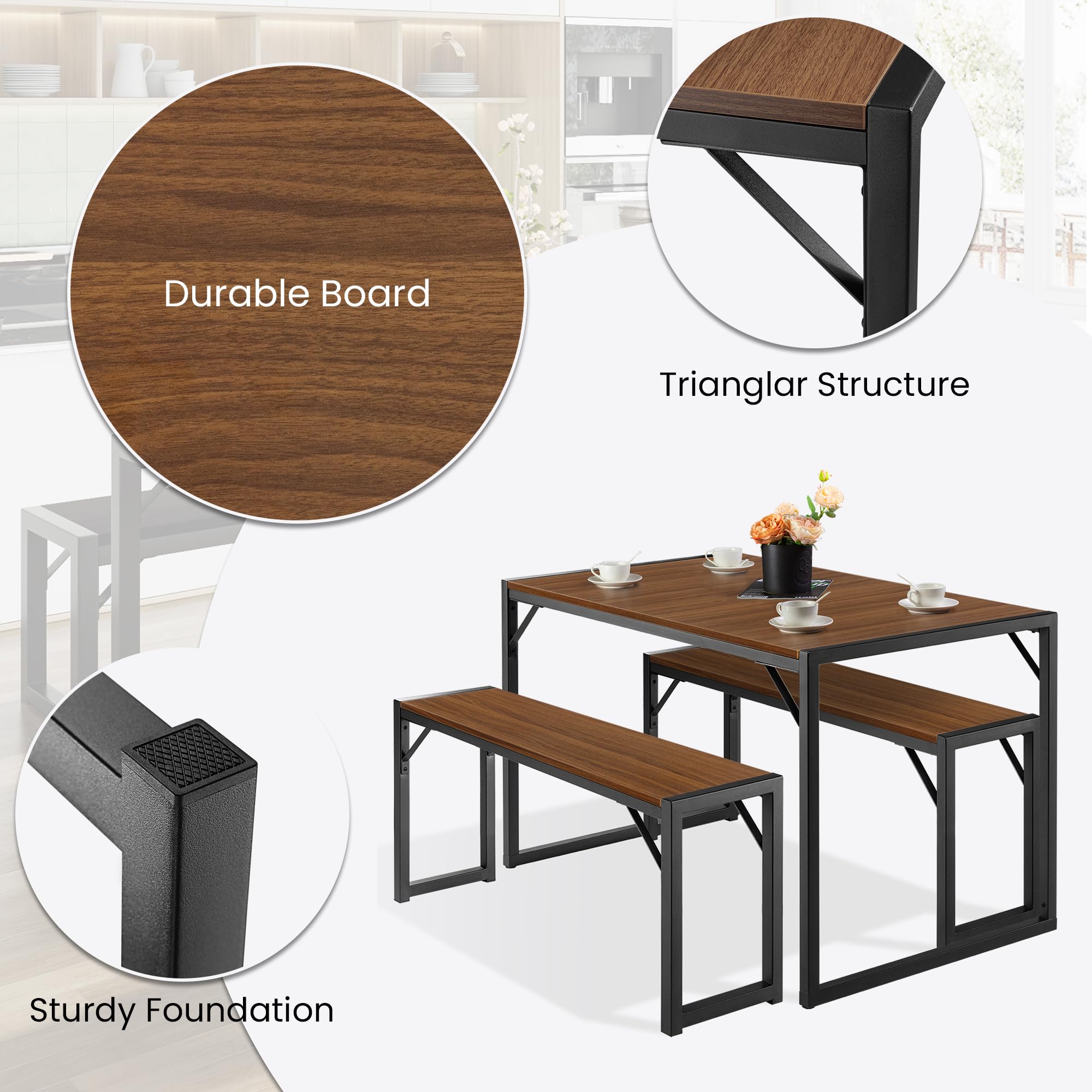 Kitchen Dining Table Set for 4 with Benches