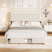 Queen Bed Frame with LED Headboard and Storage