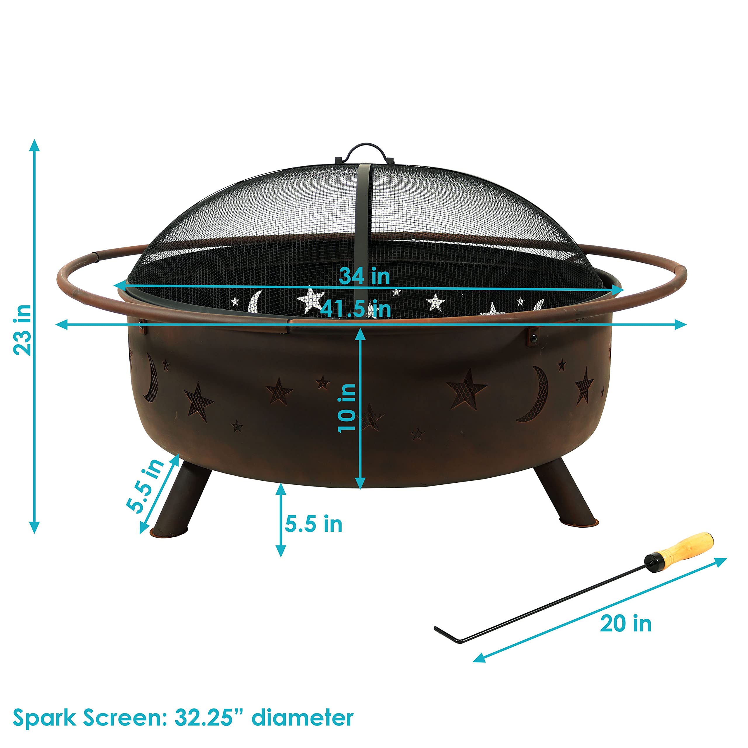 42-Inch Outdoor Fire Pit with Spark Screen and Poker