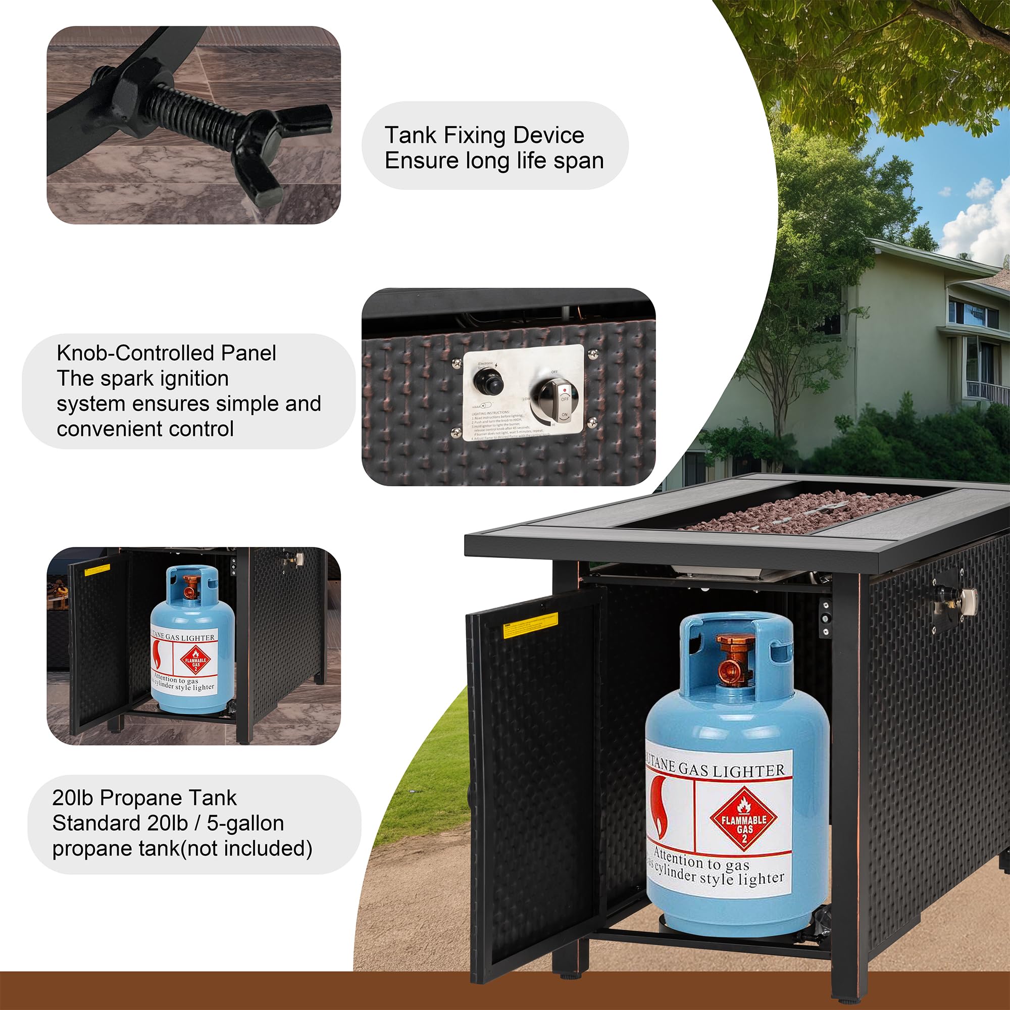 45 Inch Outdoor Propane Fire Pit Table