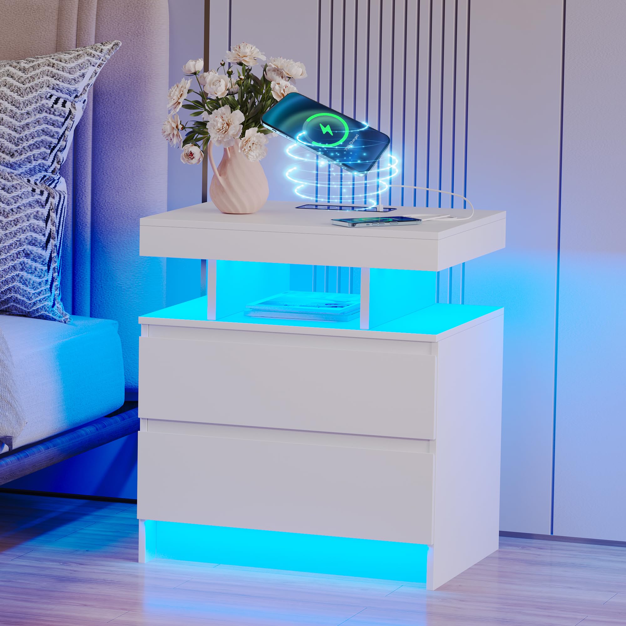 LED Nightstand with Charging Station