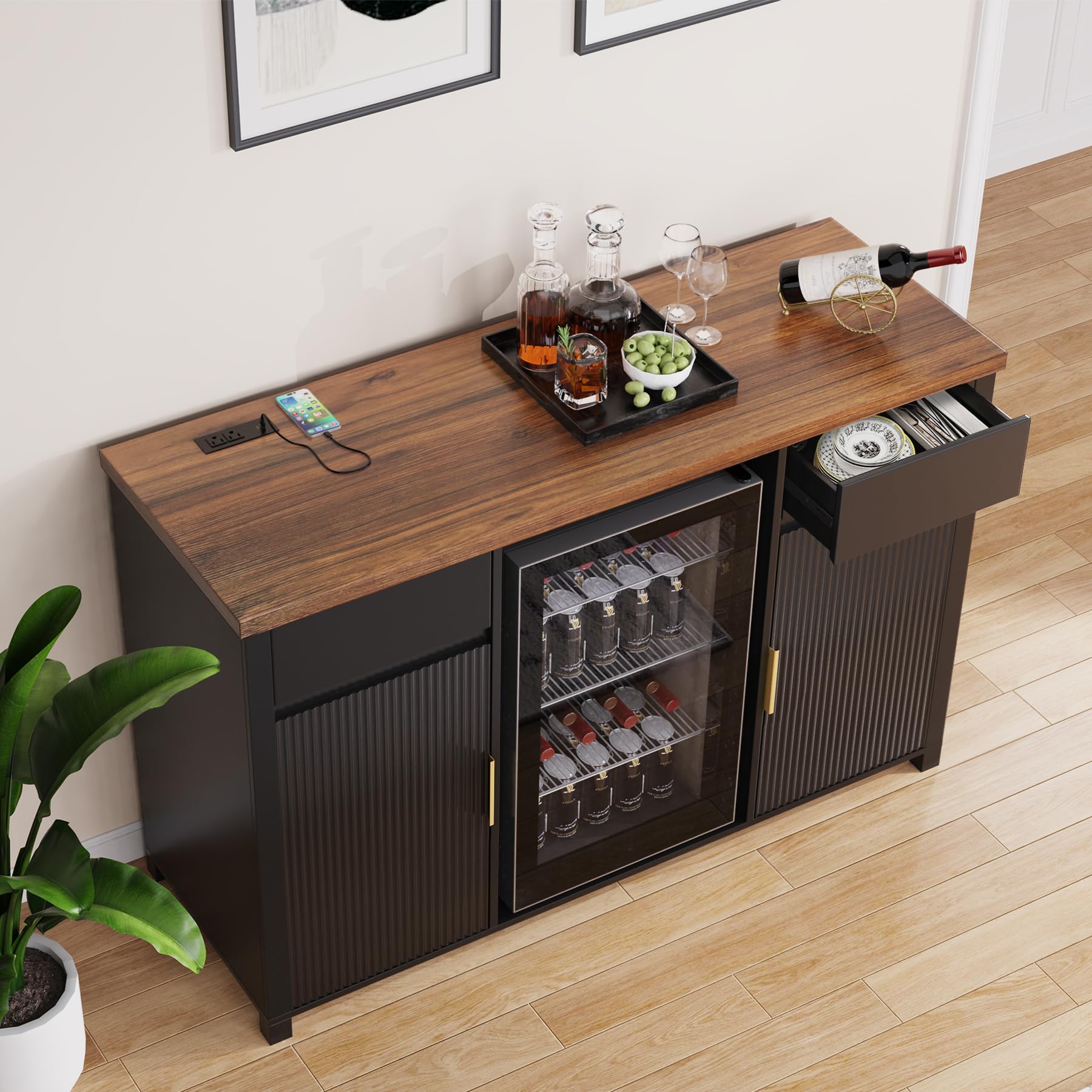 Large Coffee Bar Cabinet with Fridge Space and Wine Storage
