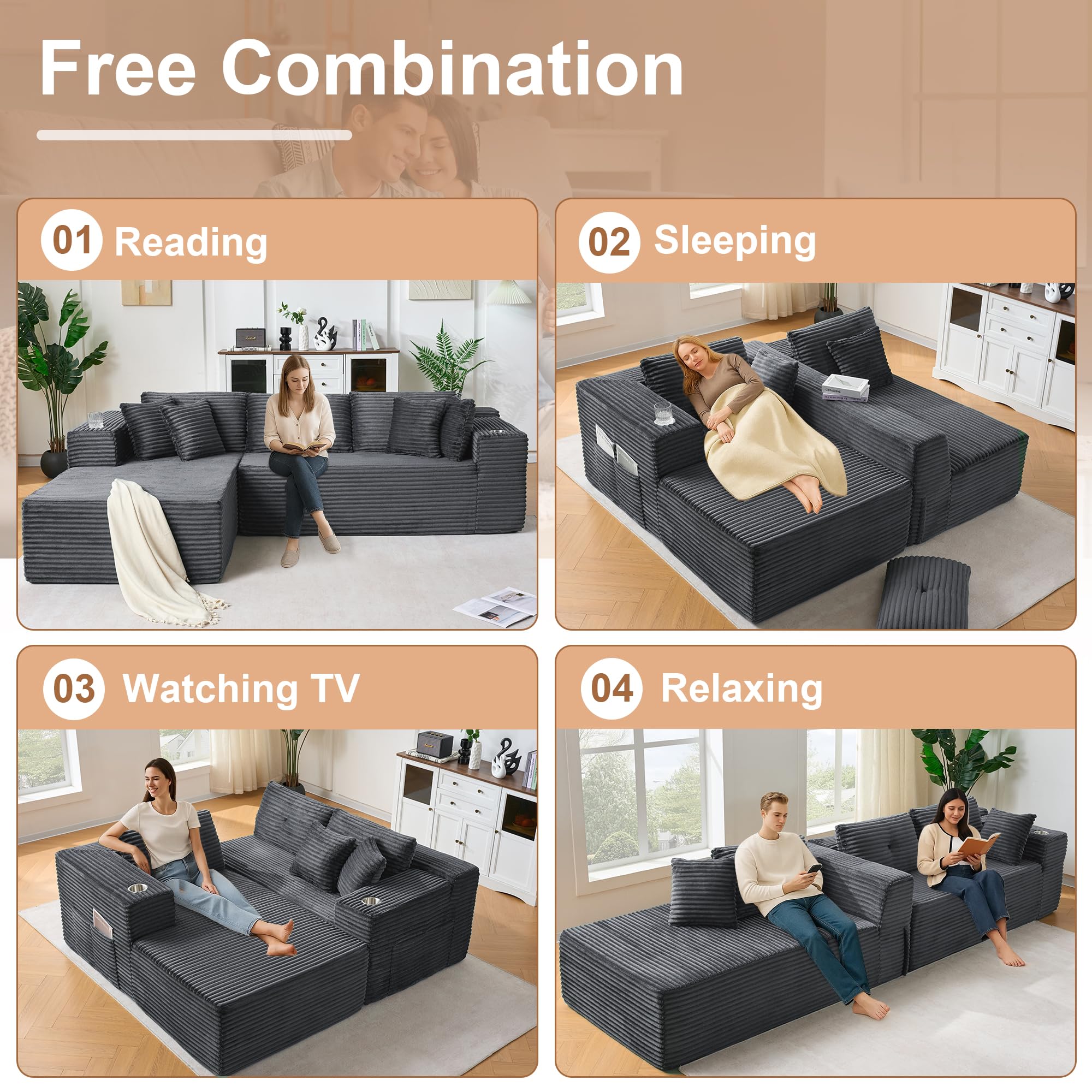 105" L-Shaped Modular Sectional Sofa with Deep Seat and Chaise