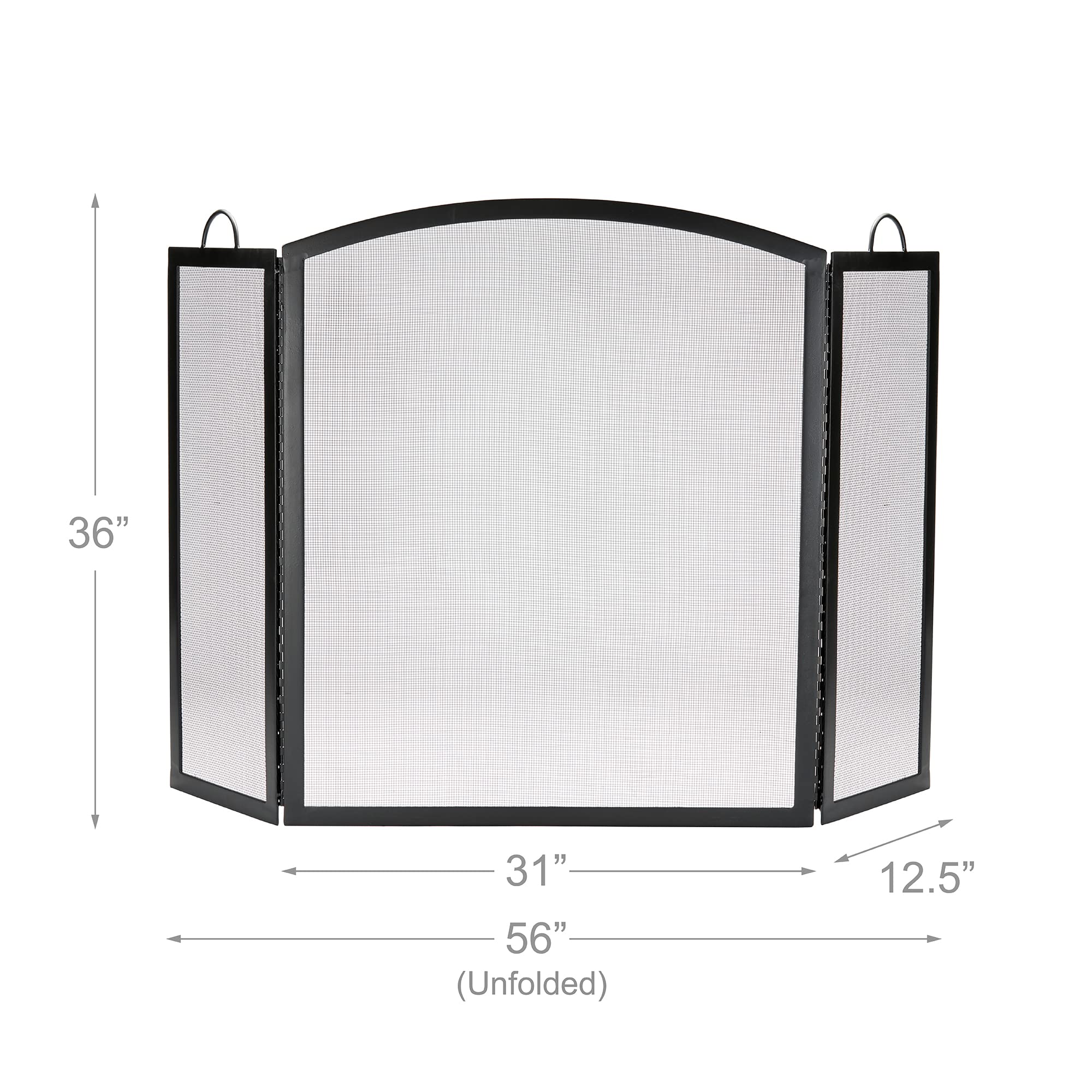 3-Panel Black Iron Fireplace Screen