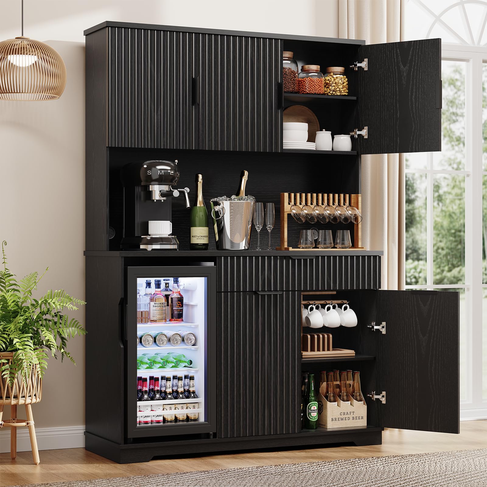 Kitchen Pantry Cabinet with Wine Fridge