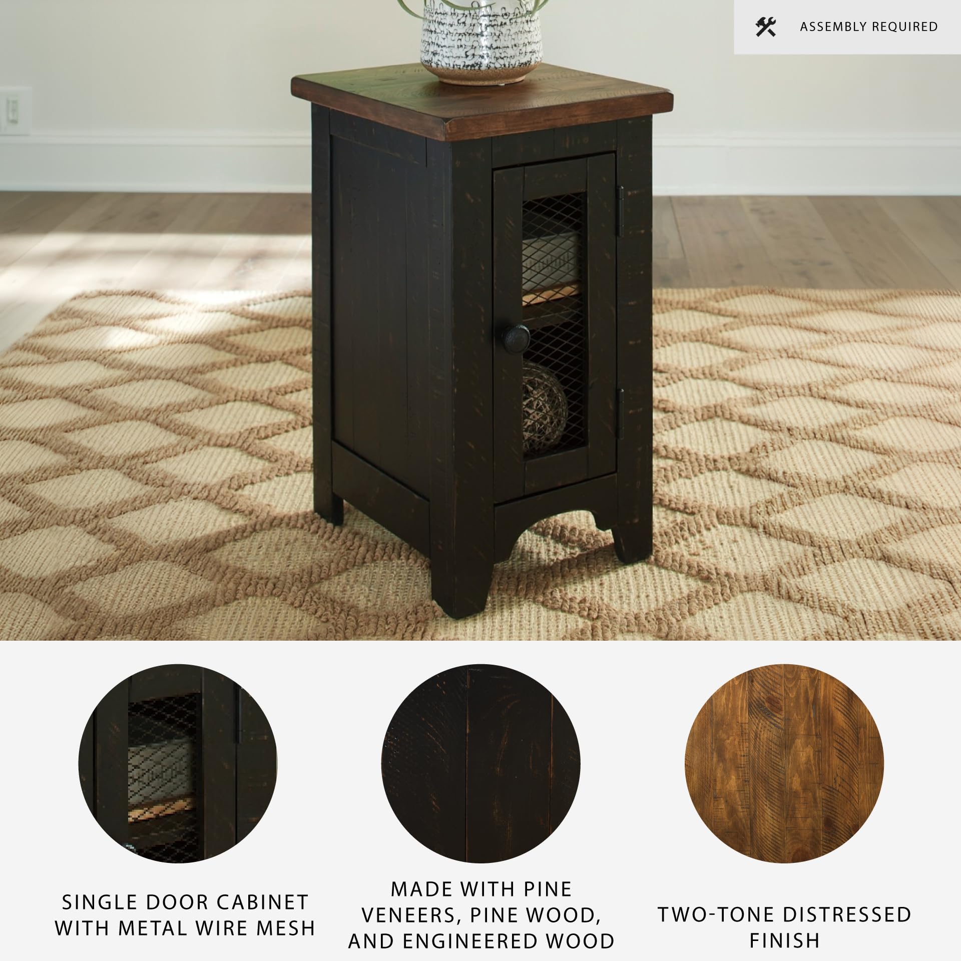 Valebeck Chair Side End Table with Cabinet Door