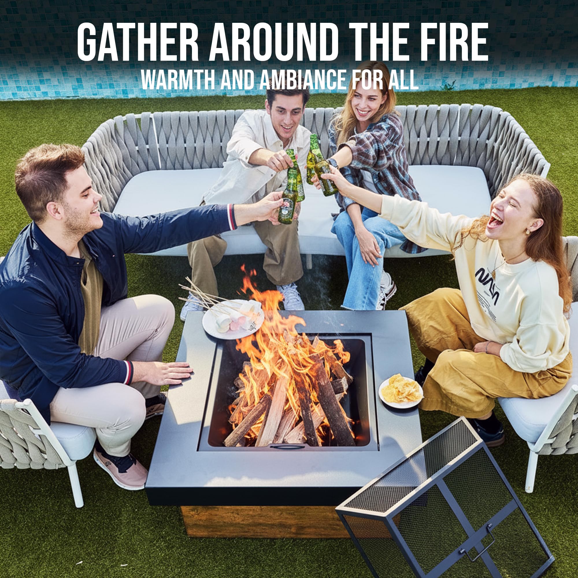 36" Square Wood Burning Fire Pit with Mesh Cover