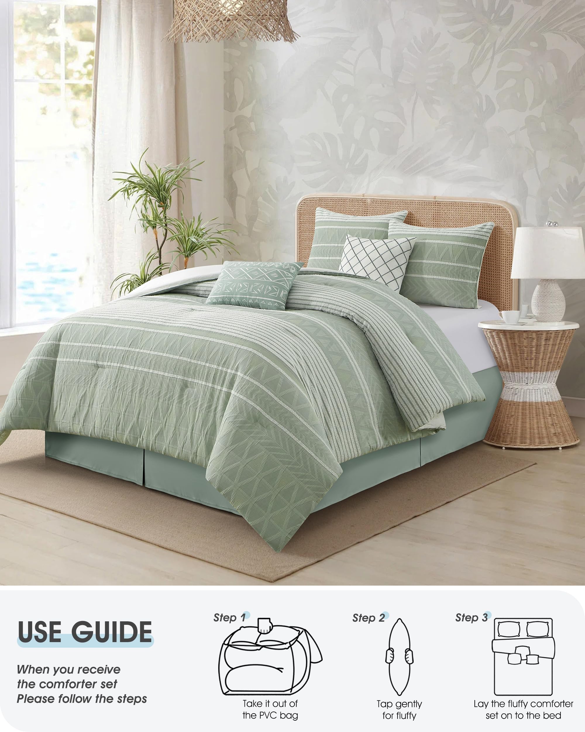King Geometric Jacquard Comforter Set - Sage