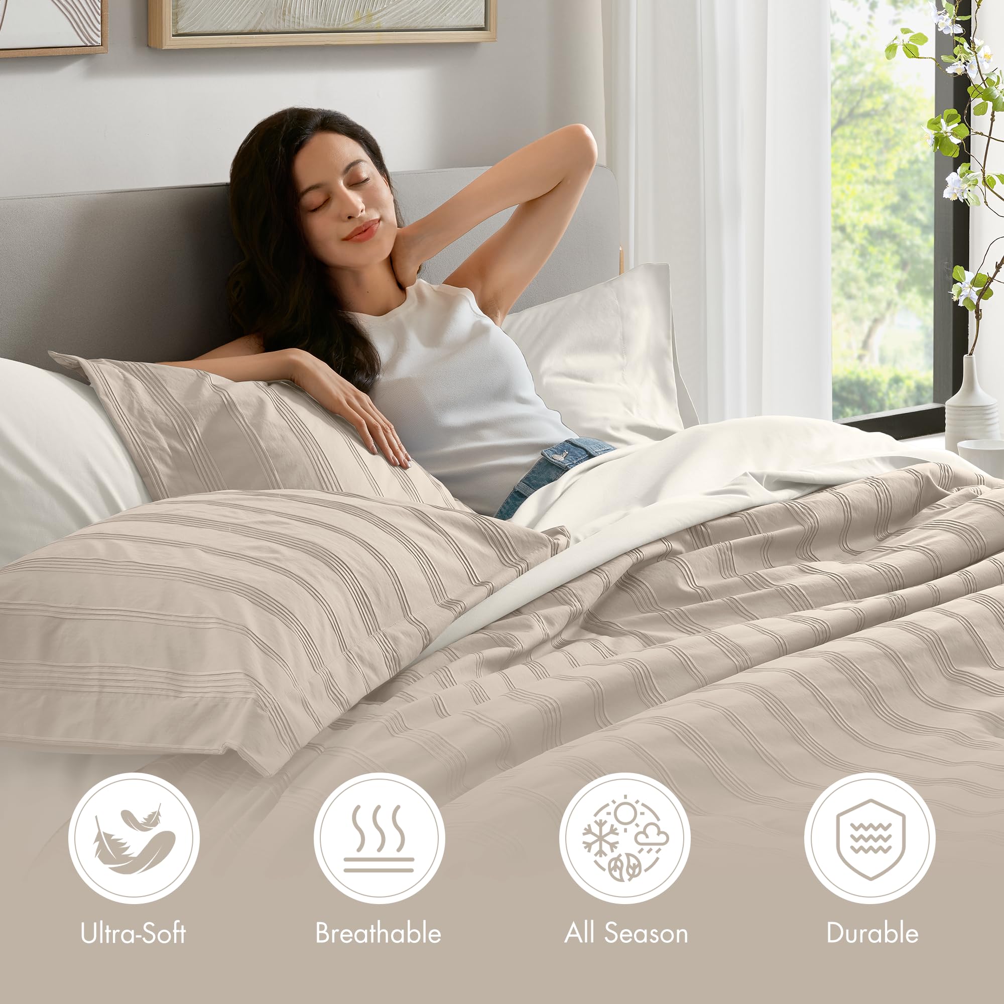 Queen Striped Comforter Set - 7 Piece Bed in a Bag
