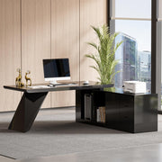 L-Shape Executive Desk with Drawers and Cabinet
