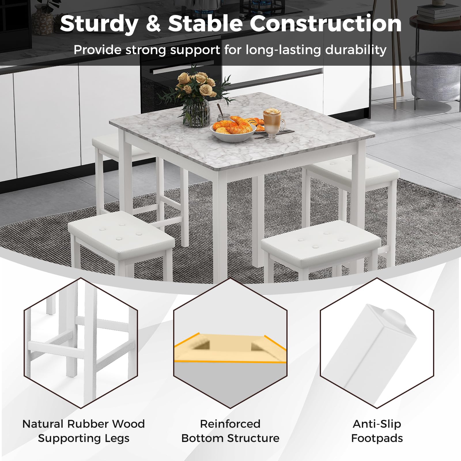 5-Piece Counter Height Dining Set with Bar Stools