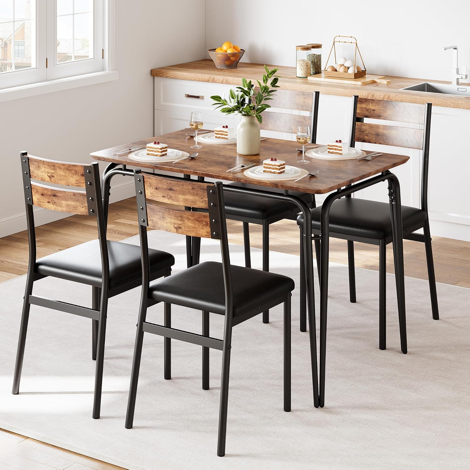 5-Piece Dining Table Set with Upholstered Chairs