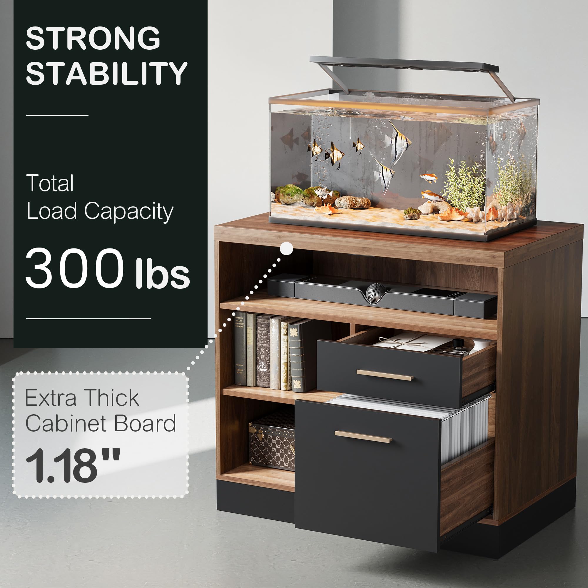 2 Drawer Wood File Cabinet with Lock and Power Strip