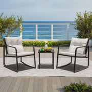 3 Pieces Rocking Wicker Bistro Set with Glass Coffee Table