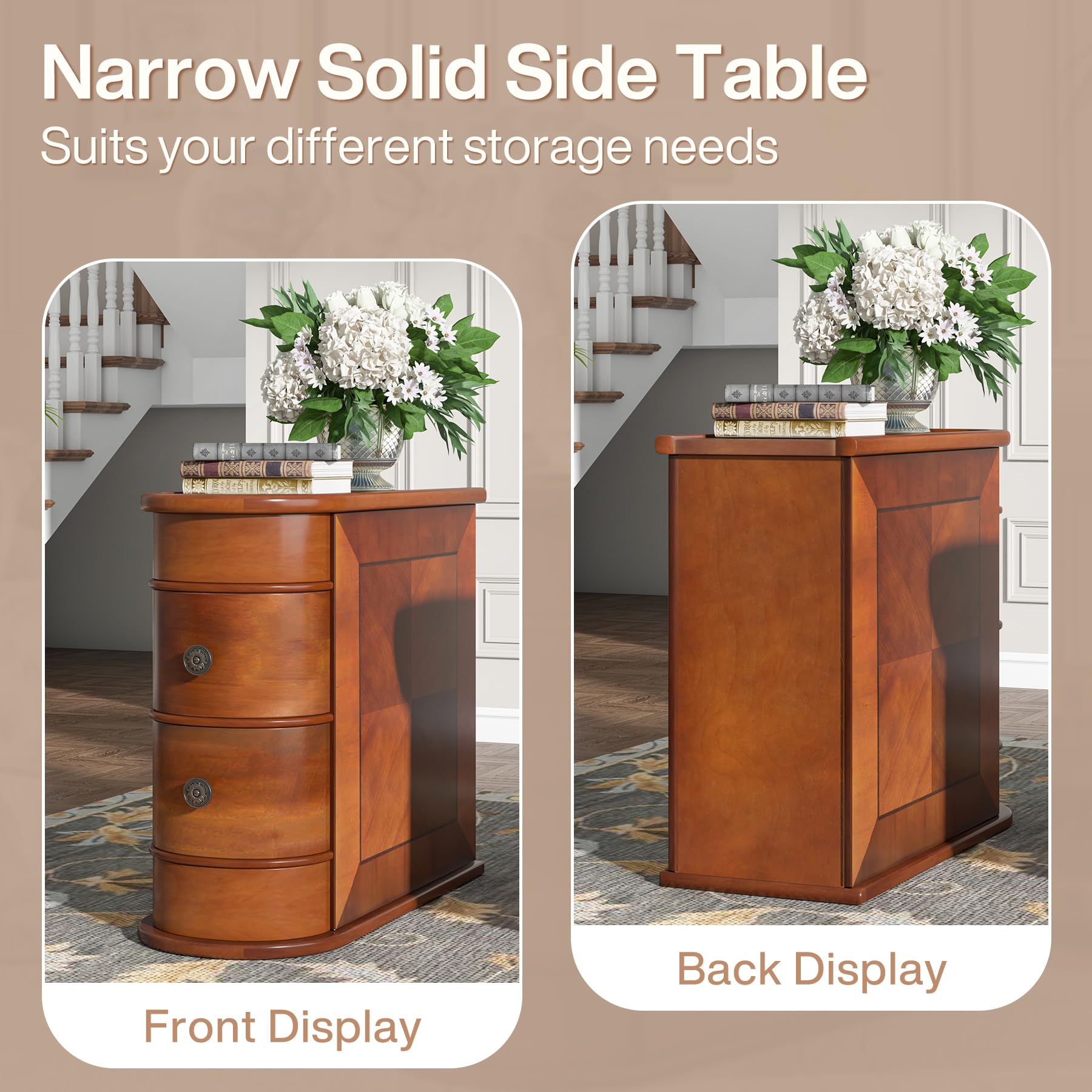 2-Drawer Wood End Table with Arc Design