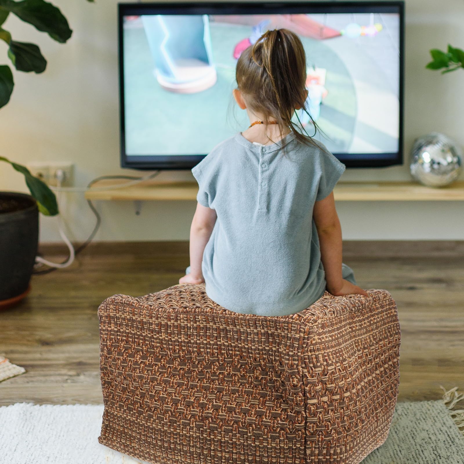 Square Knitted Pouf Ottoman Footrest