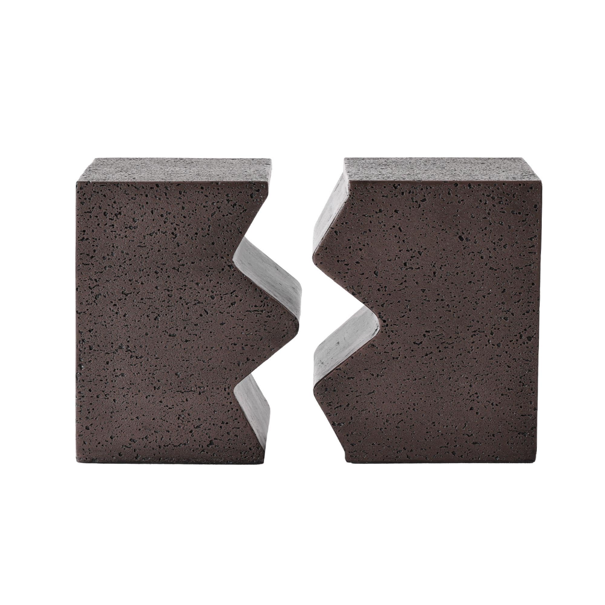 Concrete Side Table Set of 2 Rectangular Brown