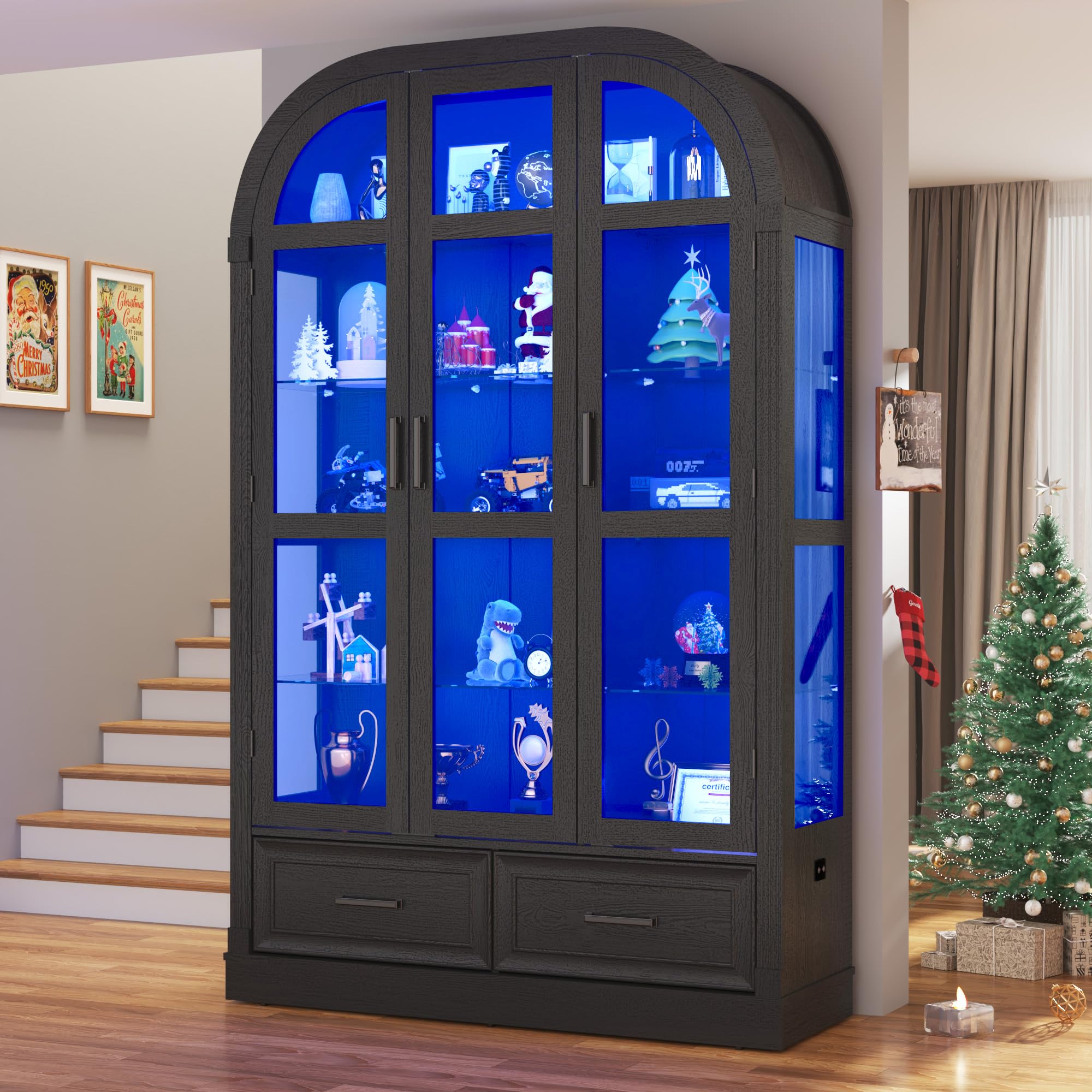 3-Door Glass Display Cabinet with LED Lights