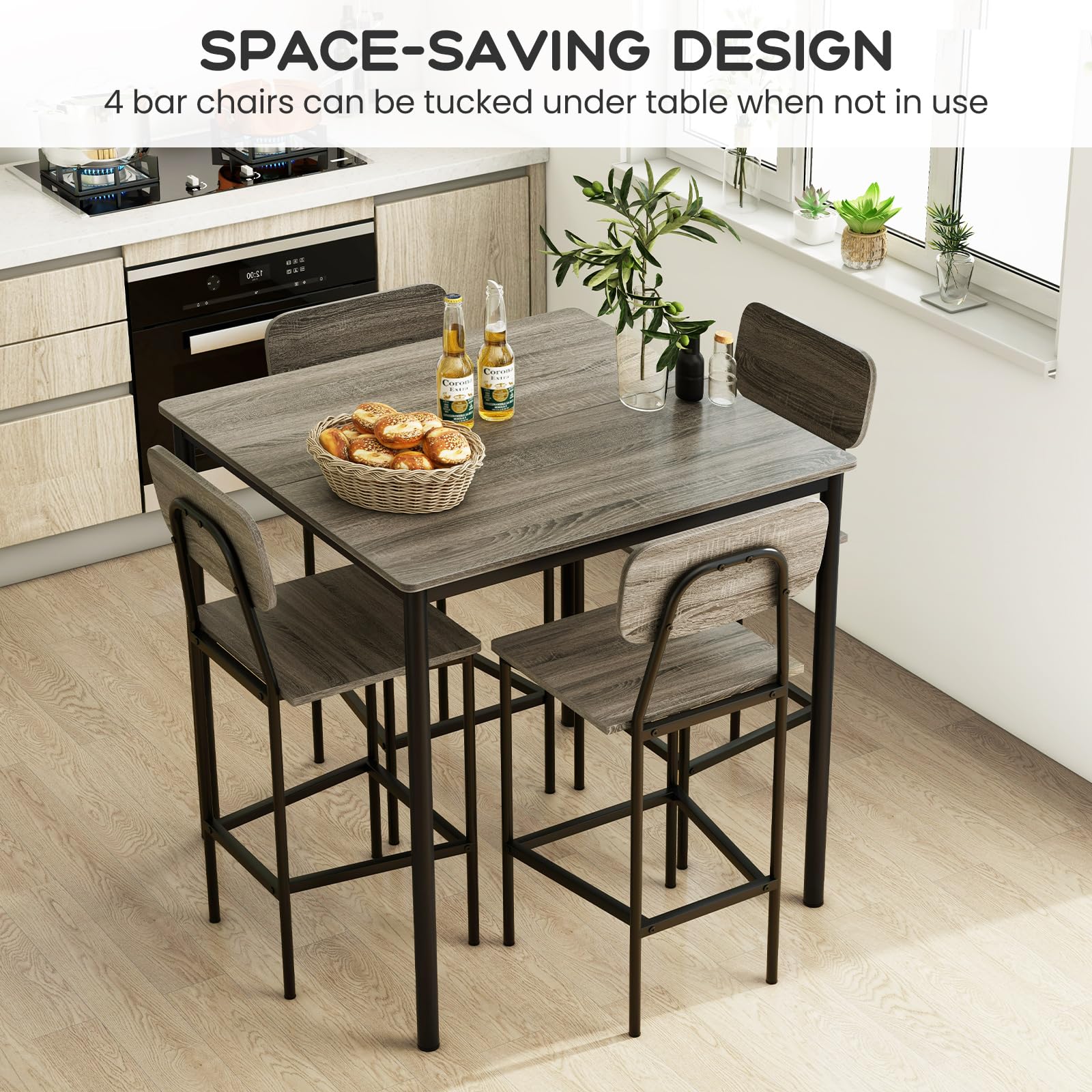 5-Piece Counter Height Dining Set with Bar Stools