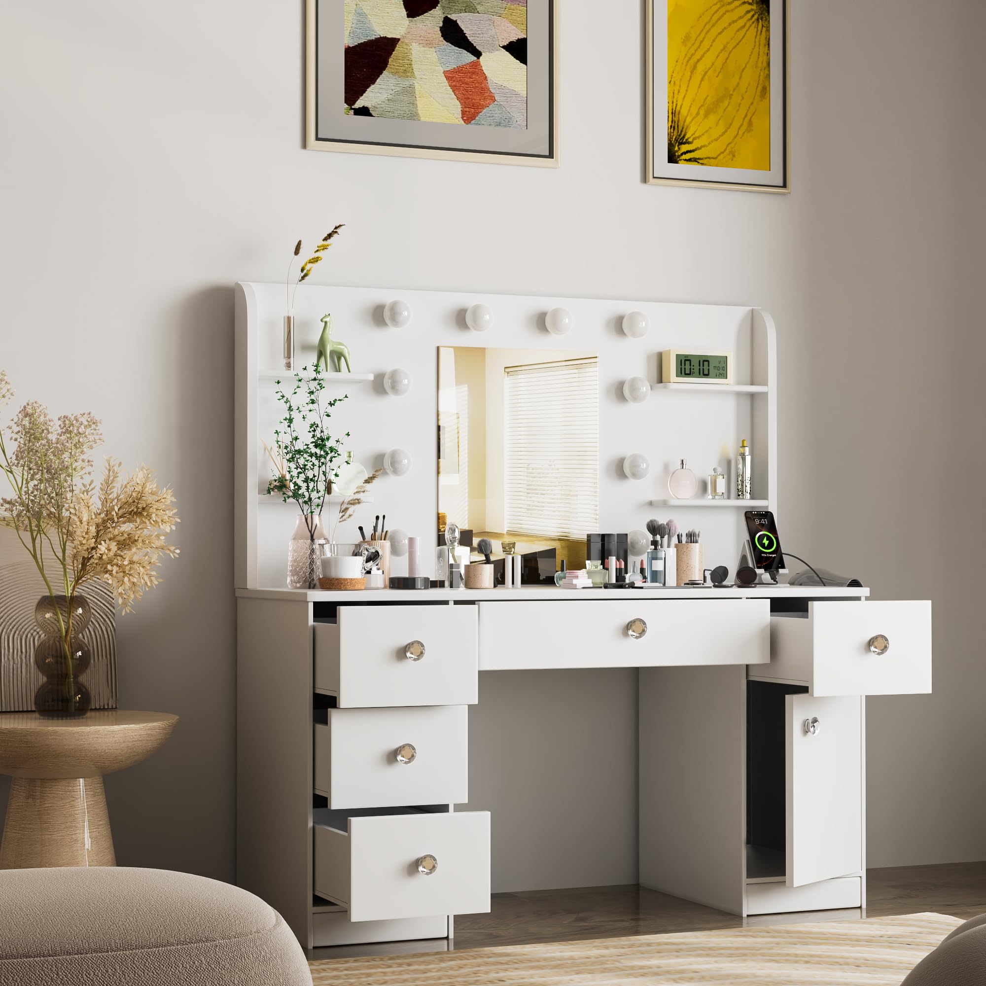 Makeup Vanity Desk with LED Mirror and Storage