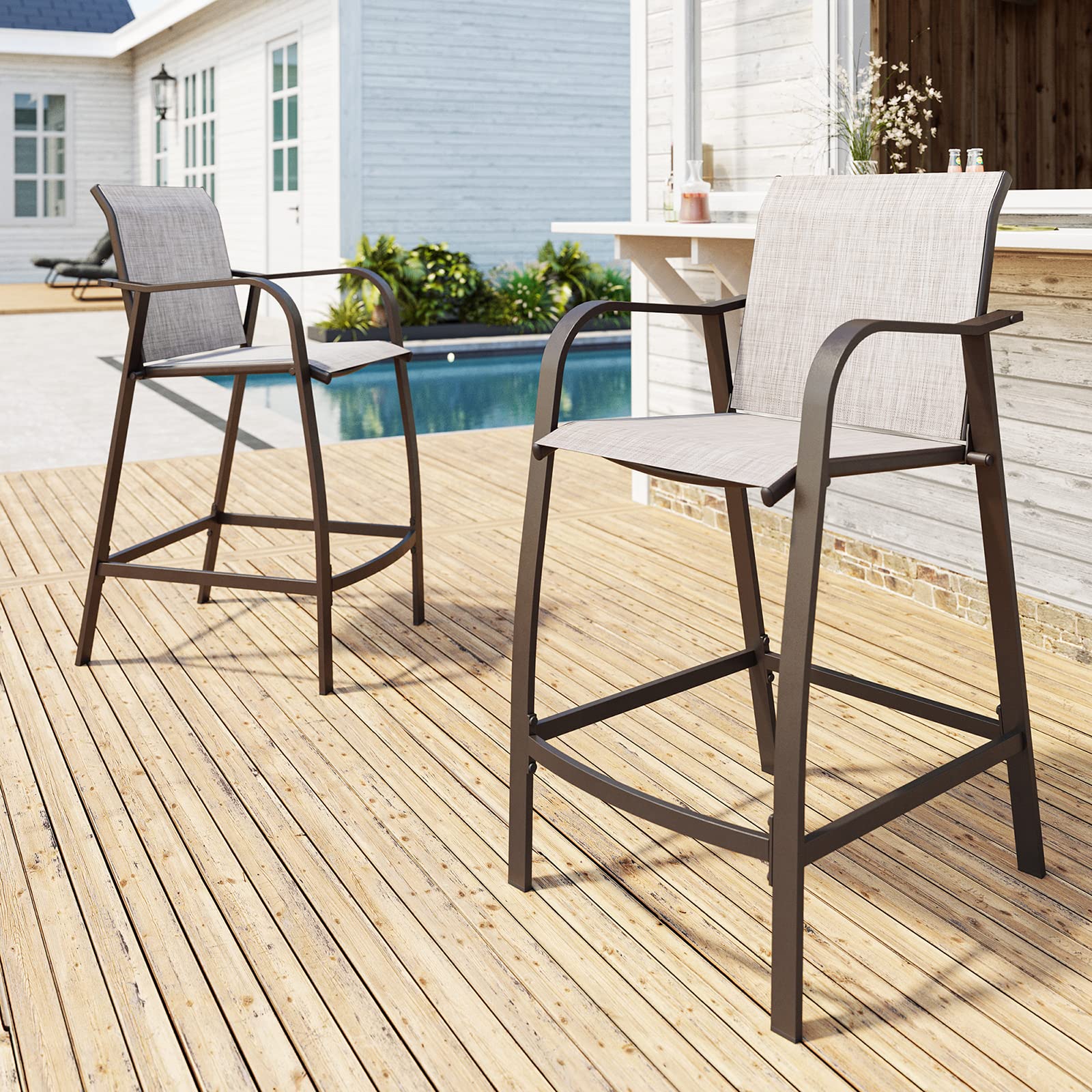 Outdoor Bar Stools Set of 2 with Armrests